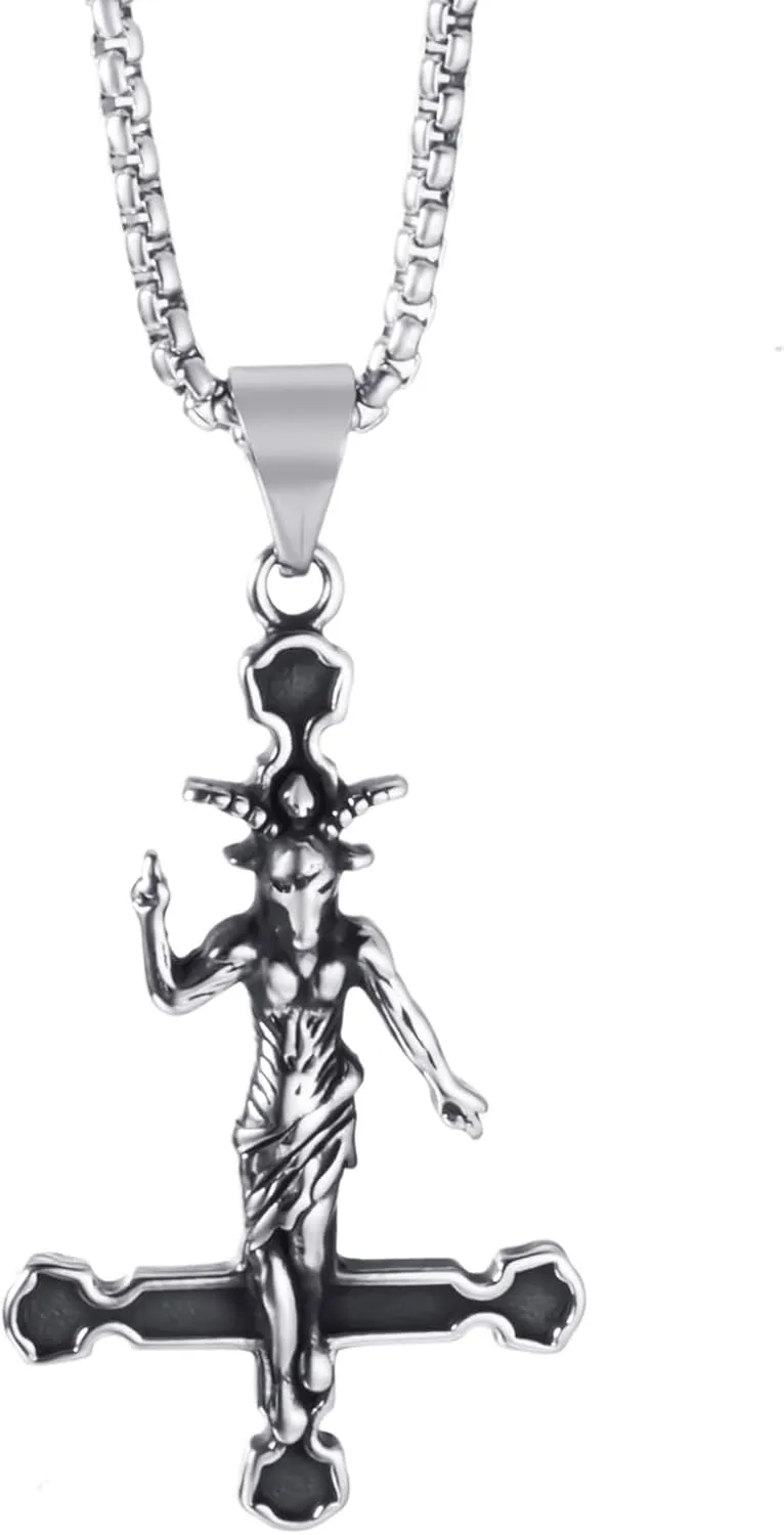 Satanic Necklace, Sigil of Baphomet Necklace, Stainless Steel Satan Church Jewelry, 3D Devil Demon Satan Goat Necklaces for Men Women