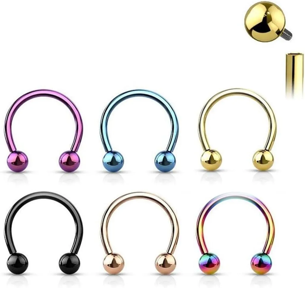 Satix 2PCS Internally Threaded 16G Horseshoe Rings 8mm 11mm G23 Titanium Nose Septum Horseshoe Hoop Earrings Eyebrow Tragus Lip Ring Daith Helix Smily Piercing Jewelry