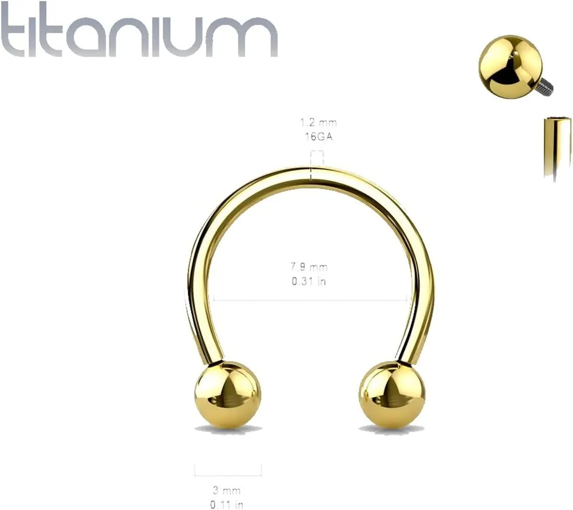 Satix 2PCS Internally Threaded 16G Horseshoe Rings 8mm 11mm G23 Titanium Nose Septum Horseshoe Hoop Earrings Eyebrow Tragus Lip Ring Daith Helix Smily Piercing Jewelry