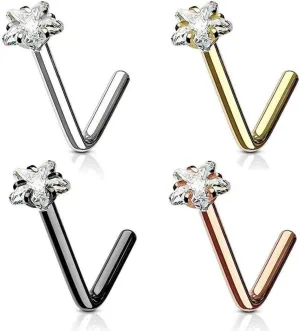 Satix 316L Surgical Steel PVD Plated 20G 18G Nose Rings Studs Prong Set 2.5mm Star CZ L Shaped Nose Studs Rings for Women 6mm 1/4 Inch