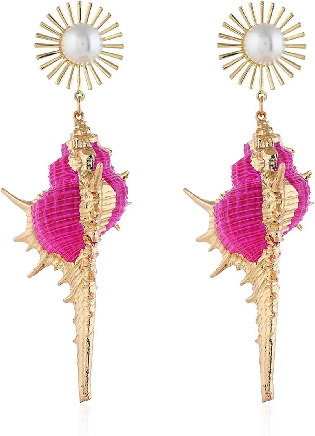 Sea Snail Shell Conch Stud Earrings for Women Bohemian Ocean Conch Pearl Seashell Dangle Earrings Summer Beach Sea Jewelry Gift