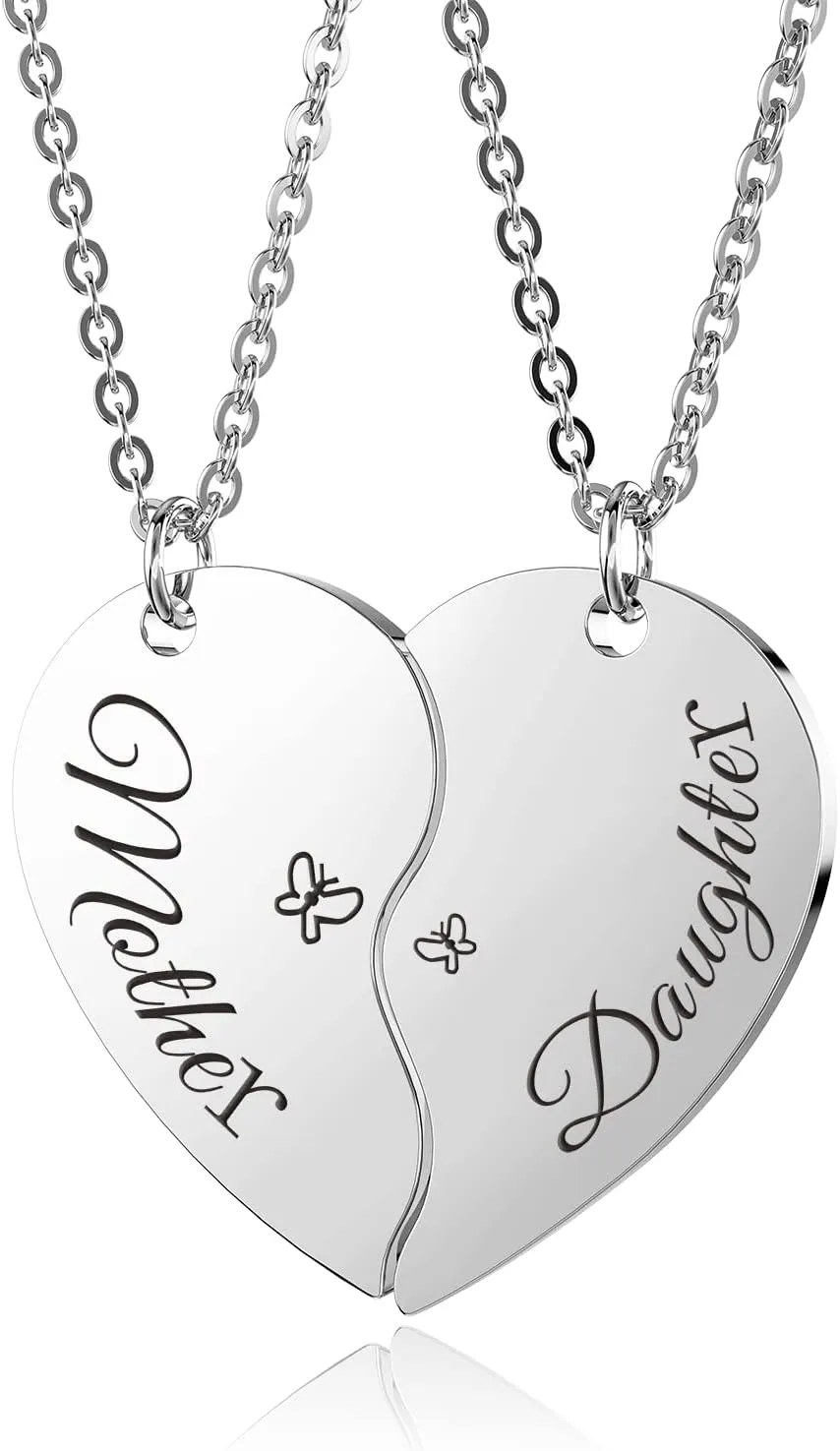 seensea Mother Daughter Necklace Set for 2 Half Heart Necklace for Family Women Girls