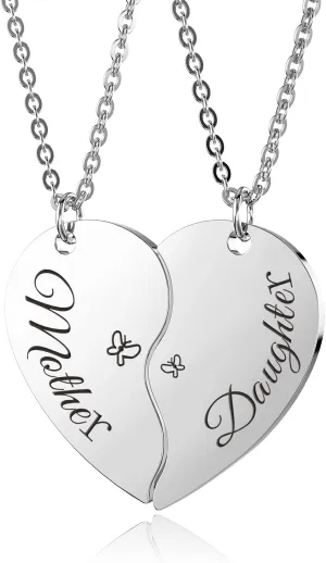 seensea Mother Daughter Necklace Set for 2 Half Heart Necklace for Family Women Girls