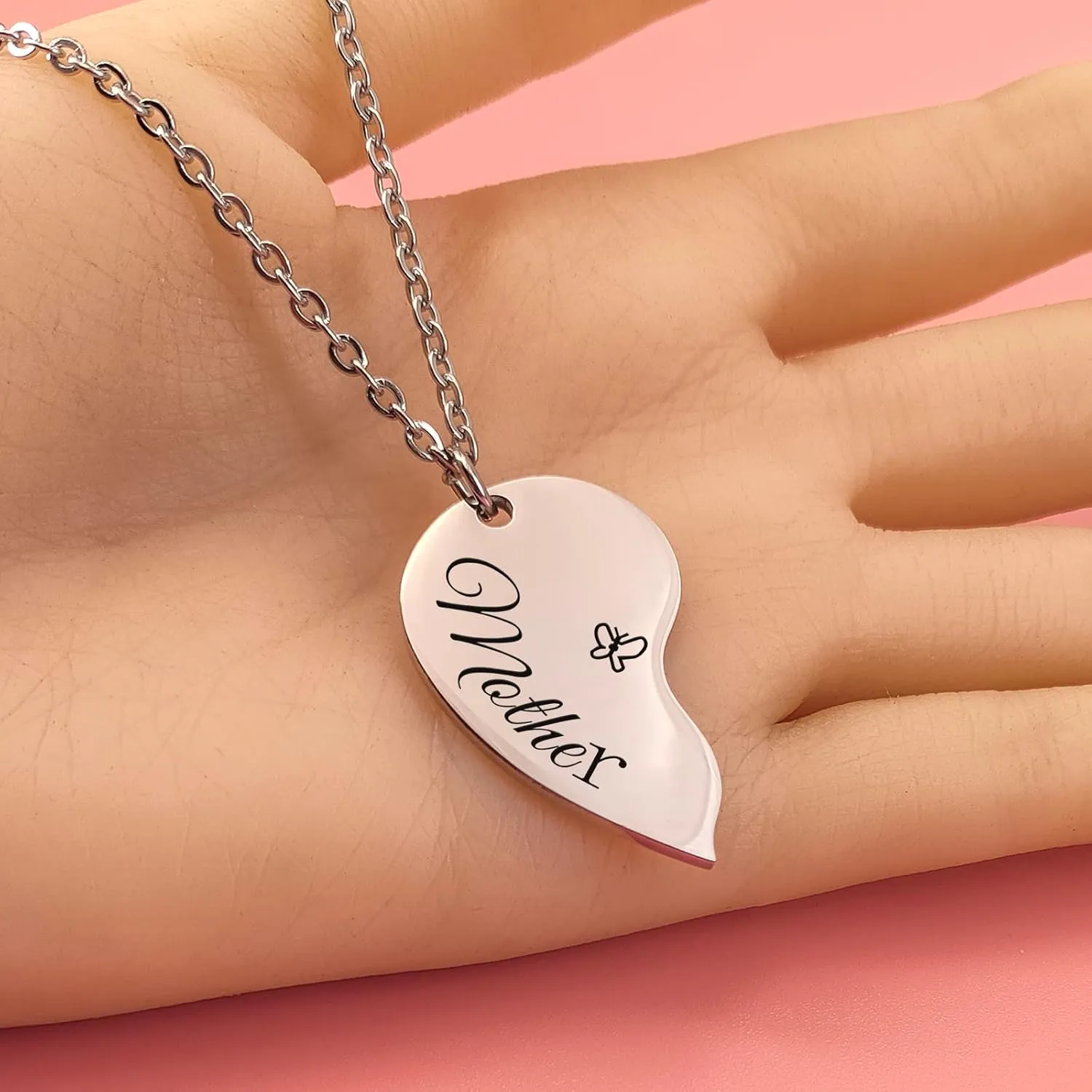 seensea Mother Daughter Necklace Set for 2 Half Heart Necklace for Family Women Girls