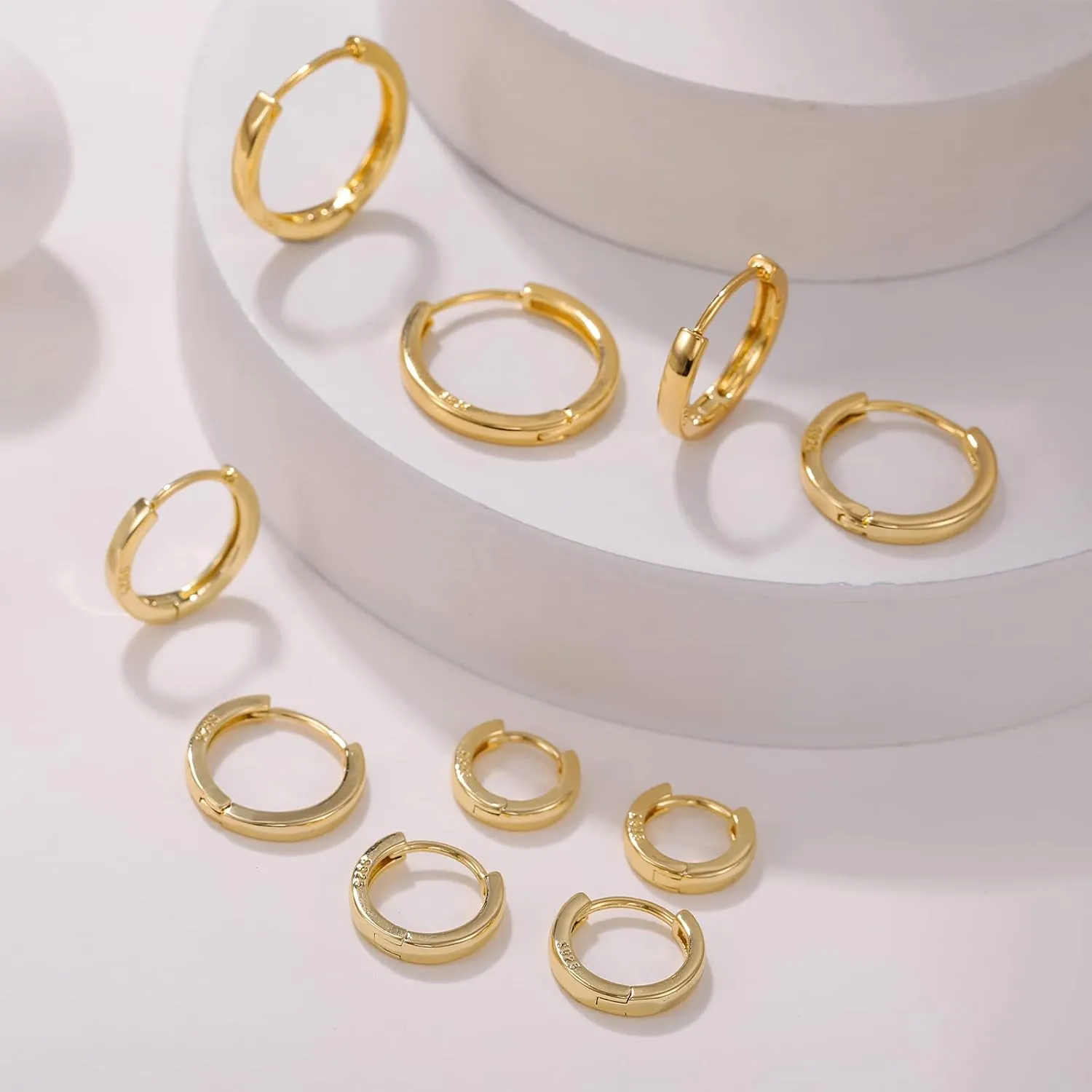 Senteria 925 Sterling Silver Plated Hoop Earring 5 Pairs Small Silver Hoop Earrings Hypoallergenic Silver Hoop Earring for Women Cartilage Sleepers Huggie Earrings Sets 8/10/12/14/16mm