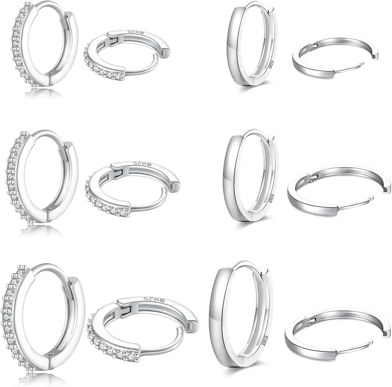 Senteria 925 Sterling Silver Plated Hoop Earring 5 Pairs Small Silver Hoop Earrings Hypoallergenic Silver Hoop Earring for Women Cartilage Sleepers Huggie Earrings Sets 8/10/12/14/16mm