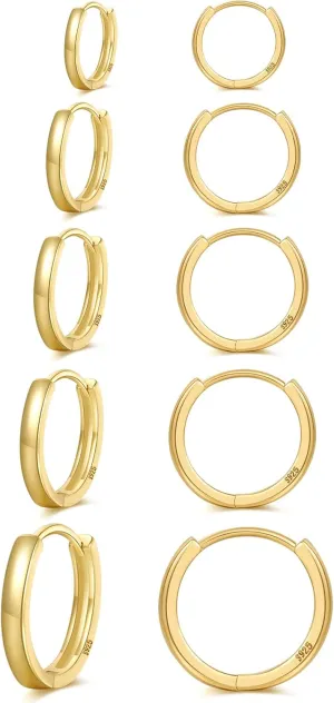 Senteria 925 Sterling Silver Plated Hoop Earring 5 Pairs Small Silver Hoop Earrings Hypoallergenic Silver Hoop Earring for Women Cartilage Sleepers Huggie Earrings Sets 8/10/12/14/16mm