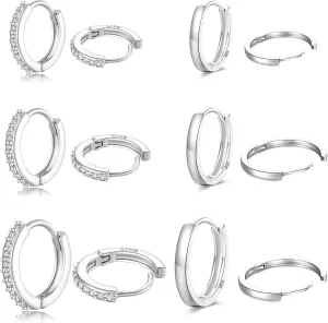 Senteria 925 Sterling Silver Plated Hoop Earring 5 Pairs Small Silver Hoop Earrings Hypoallergenic Silver Hoop Earring for Women Cartilage Sleepers Huggie Earrings Sets 8/10/12/14/16mm