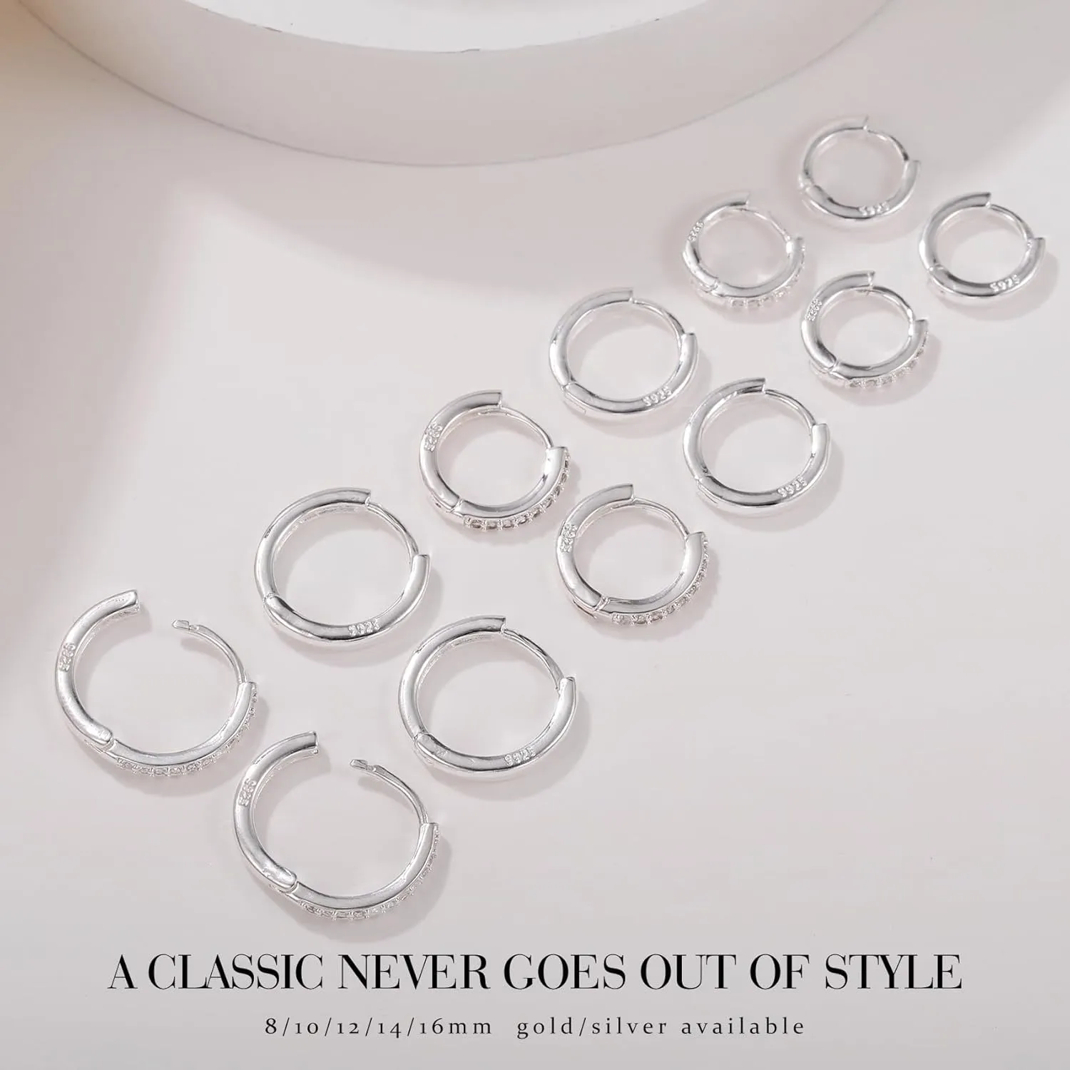 Senteria 925 Sterling Silver Plated Hoop Earring 5 Pairs Small Silver Hoop Earrings Hypoallergenic Silver Hoop Earring for Women Cartilage Sleepers Huggie Earrings Sets 8/10/12/14/16mm