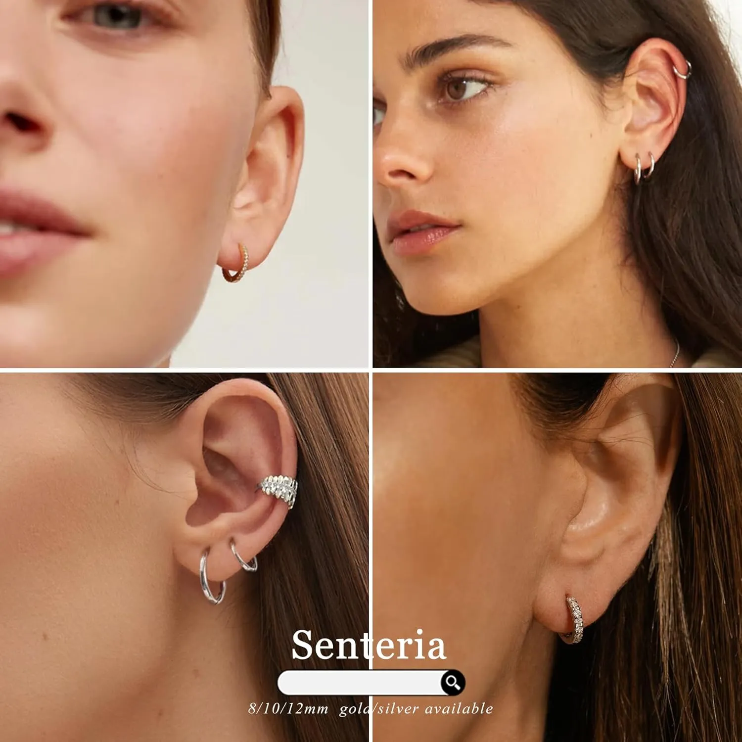 Senteria 925 Sterling Silver Plated Hoop Earring 5 Pairs Small Silver Hoop Earrings Hypoallergenic Silver Hoop Earring for Women Cartilage Sleepers Huggie Earrings Sets 8/10/12/14/16mm