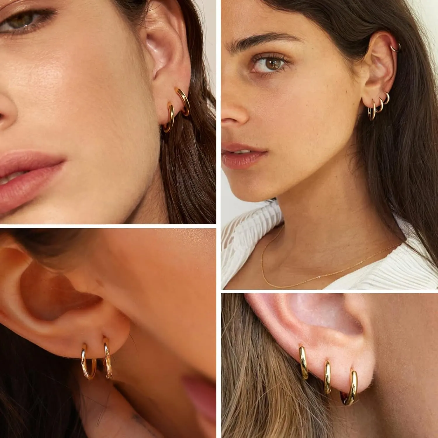 Senteria 925 Sterling Silver Plated Hoop Earring 5 Pairs Small Silver Hoop Earrings Hypoallergenic Silver Hoop Earring for Women Cartilage Sleepers Huggie Earrings Sets 8/10/12/14/16mm