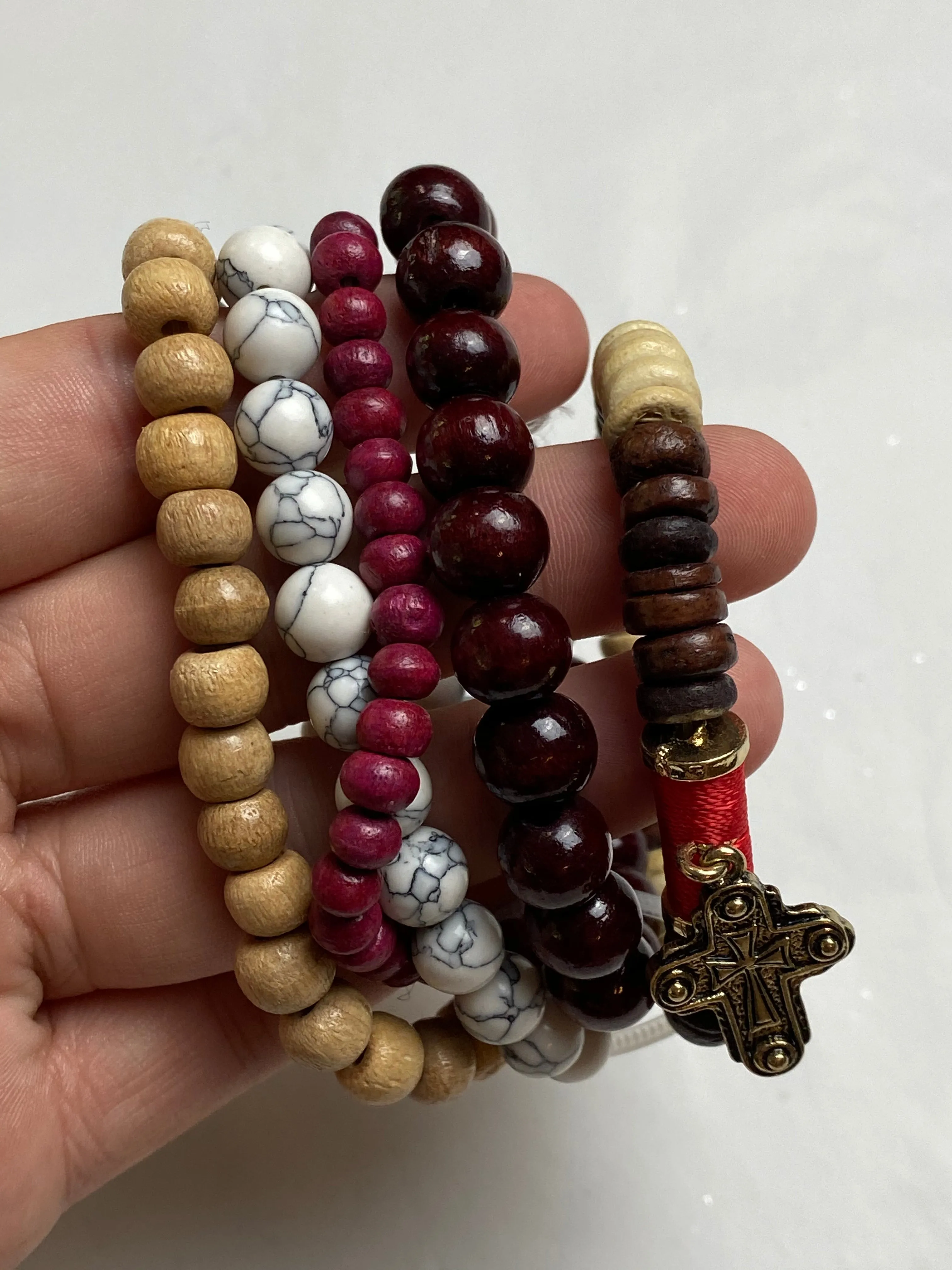 Set of 5 Wooden Bead Bracelets