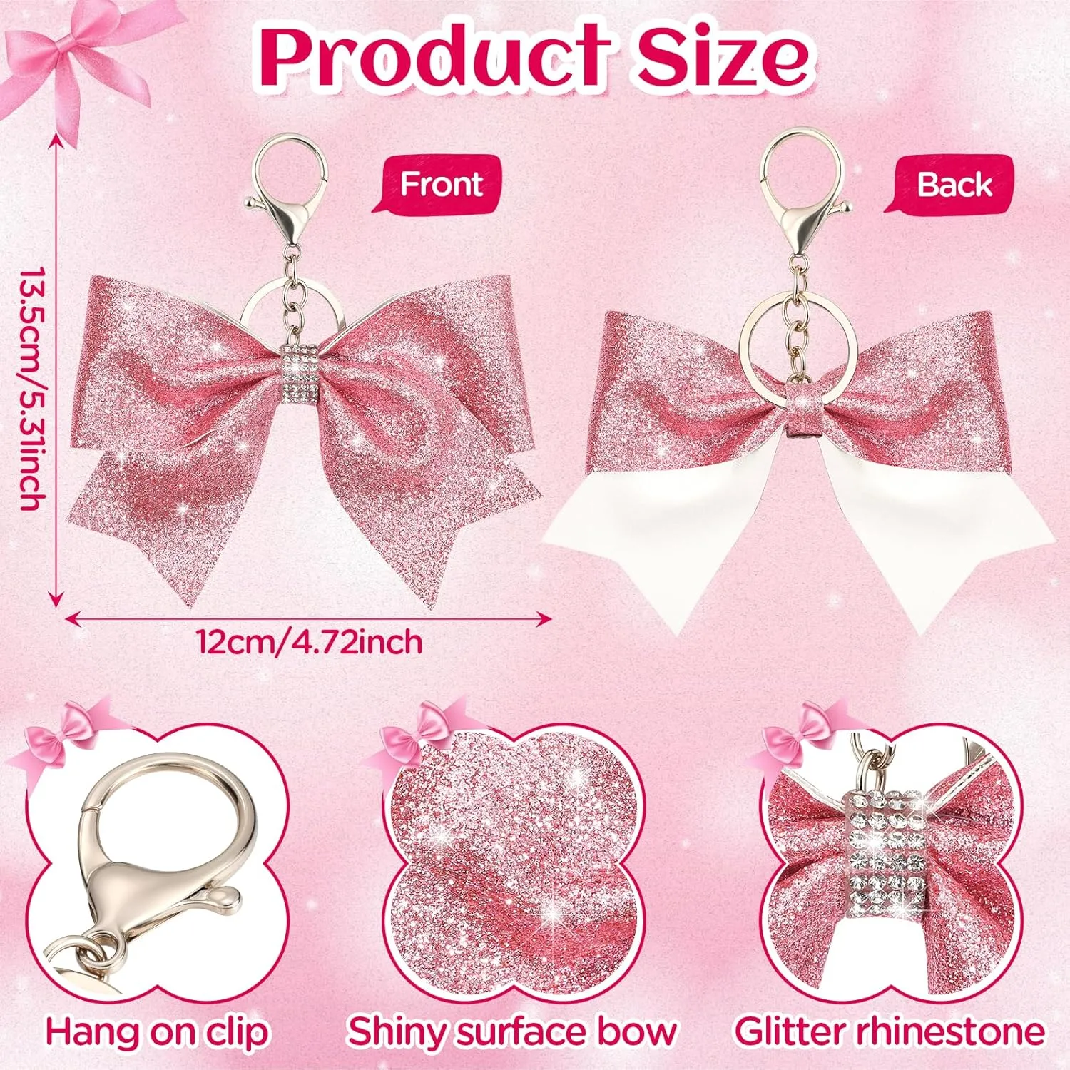 Shiny Bow Keychain for Audlt Bowknot Women Backpack Bag Charm Cheer Stuff Team Cheerleading College Sports Gift