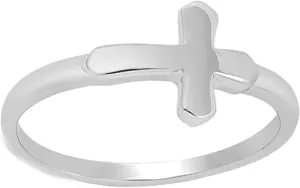 Sideway Faith Cross Ring in Sterling Silver