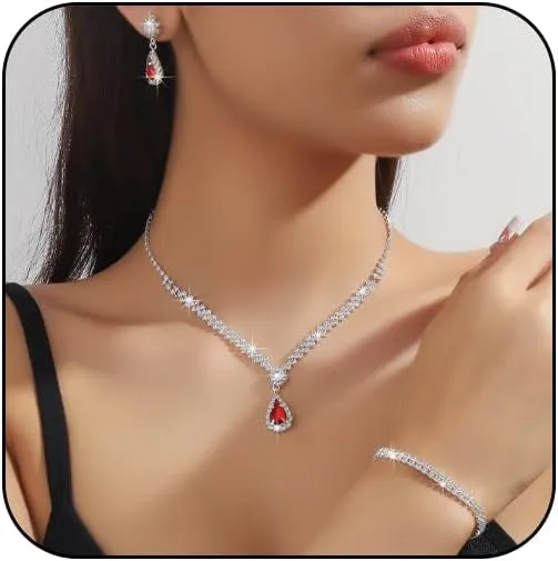 Silver Jewelry Set for Prom,Elegant Prom Jewelry Set Crystal Rhinestone Necklace Earrings Bracelet Brides Wedding Prom Dresses Costume Jewelry Accessories for Women