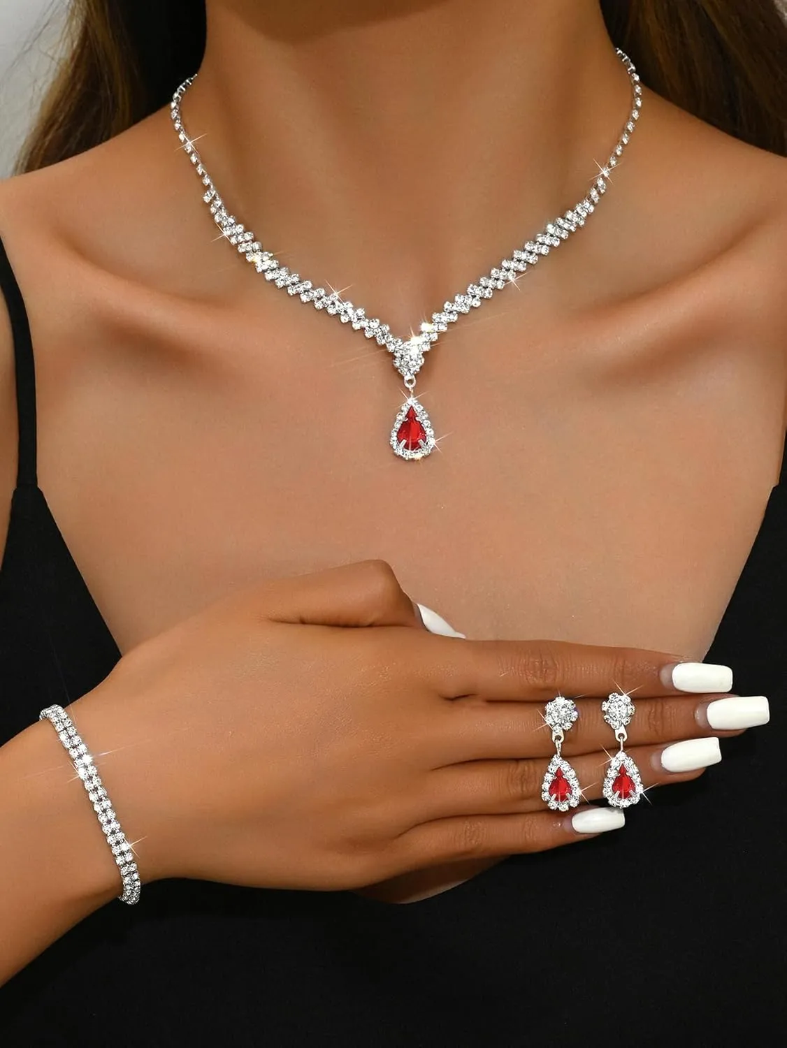 Silver Jewelry Set for Prom,Elegant Prom Jewelry Set Crystal Rhinestone Necklace Earrings Bracelet Brides Wedding Prom Dresses Costume Jewelry Accessories for Women
