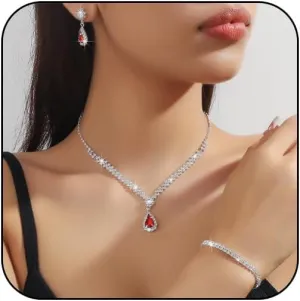 Silver Jewelry Set for Prom,Elegant Prom Jewelry Set Crystal Rhinestone Necklace Earrings Bracelet Brides Wedding Prom Dresses Costume Jewelry Accessories for Women