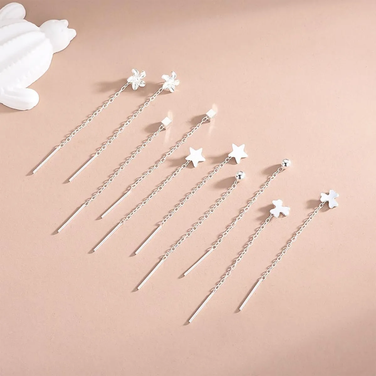 Silver Threader Earrings for Women Cute Star Dangle Silver Chain Earrings Hypoallergenic Minimalist Jewelry Korean Earrings