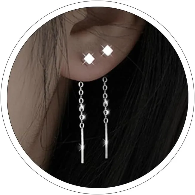 Silver Threader Earrings for Women Cute Star Dangle Silver Chain Earrings Hypoallergenic Minimalist Jewelry Korean Earrings