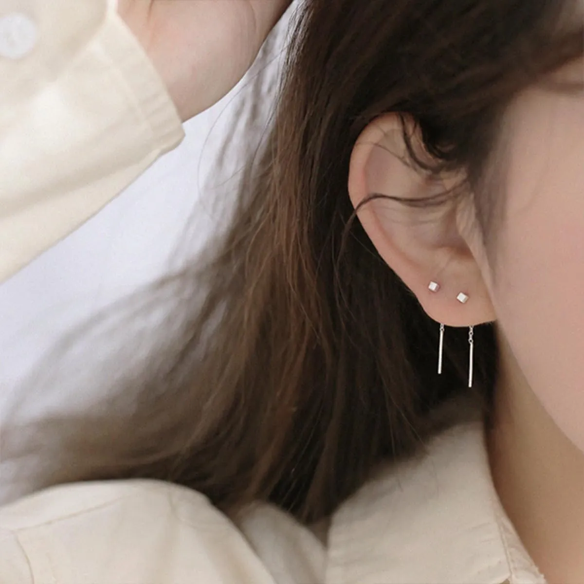 Silver Threader Earrings for Women Cute Star Dangle Silver Chain Earrings Hypoallergenic Minimalist Jewelry Korean Earrings