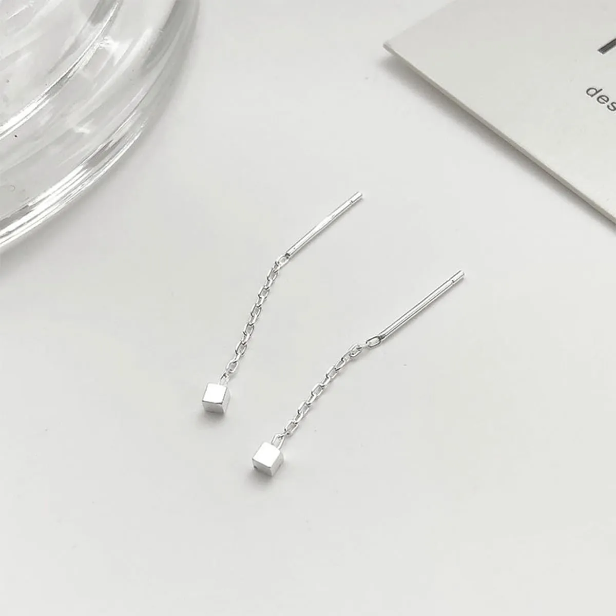 Silver Threader Earrings for Women Cute Star Dangle Silver Chain Earrings Hypoallergenic Minimalist Jewelry Korean Earrings
