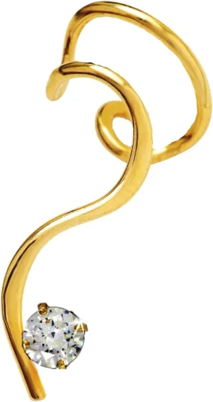 Simple 'S' Curve Lg. CZ Ear Cuff Earring Wraps Left Ear Charm Original Non-Pierced Gold Over Sterling