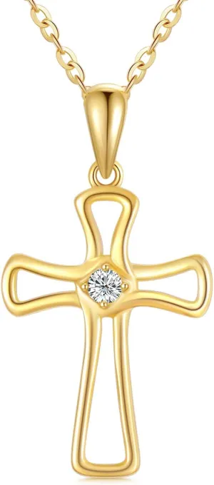 SISGEM 14K Real Gold Moissanite Necklace for Women,Yellow Gold Cross/High Heel Shoe/Pearl Pendant Necklaces,Mothers Day Birthday Gifts for Wife Mom