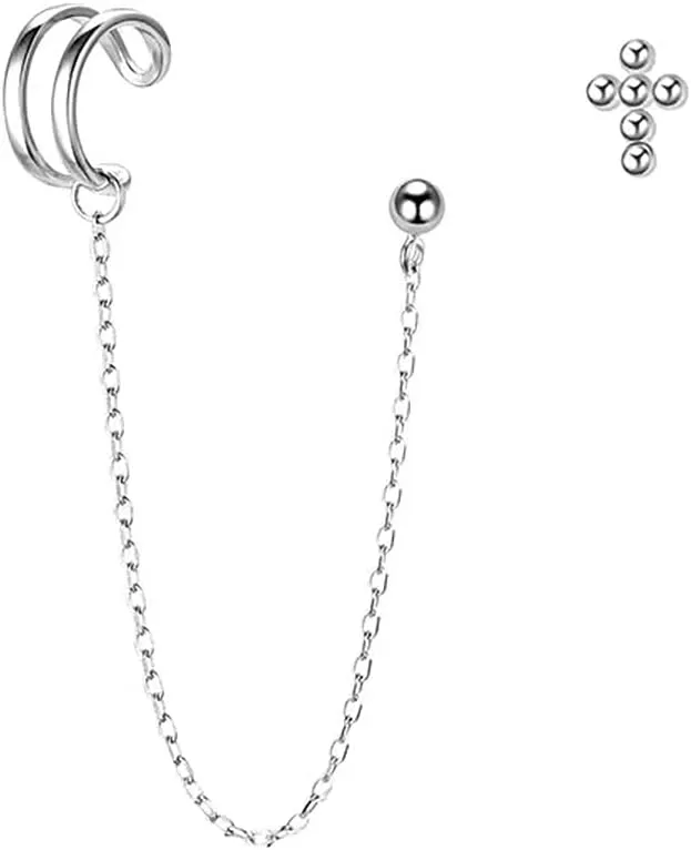 SLUYNZ 925 Sterling Silver Asymmetric Cuff Earrings Studs for Women Cross Studs Earrings Crawler Earrings Wrap