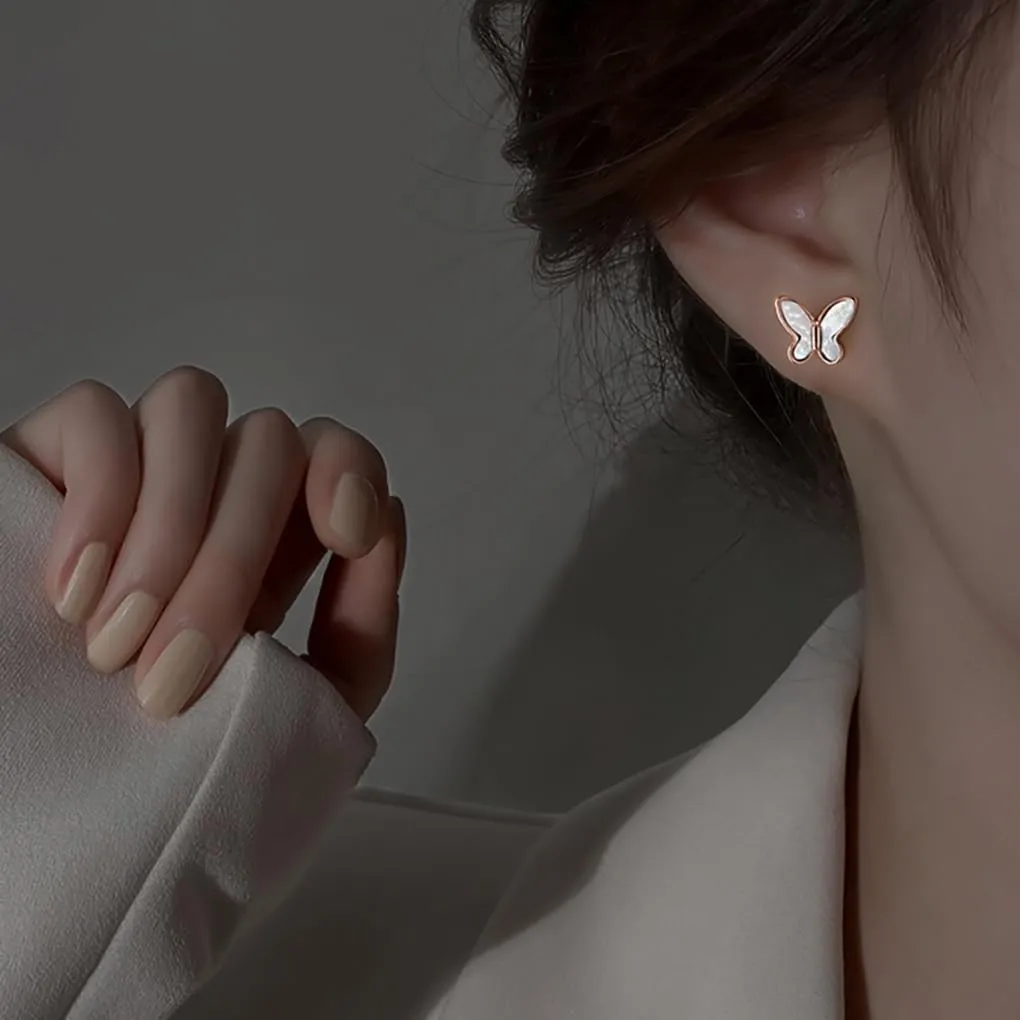 SLUYNZ 925 Sterling Silver Butterfly Studs Earrings for Women Mother of Pearl Butterfly Studs Earrings