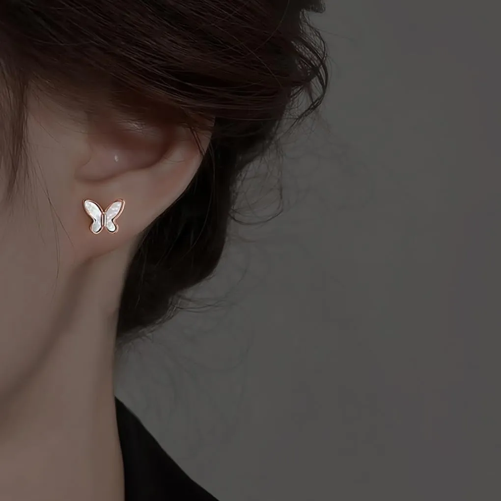 SLUYNZ 925 Sterling Silver Butterfly Studs Earrings for Women Mother of Pearl Butterfly Studs Earrings