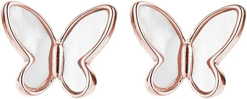 SLUYNZ 925 Sterling Silver Butterfly Studs Earrings for Women Mother of Pearl Butterfly Studs Earrings