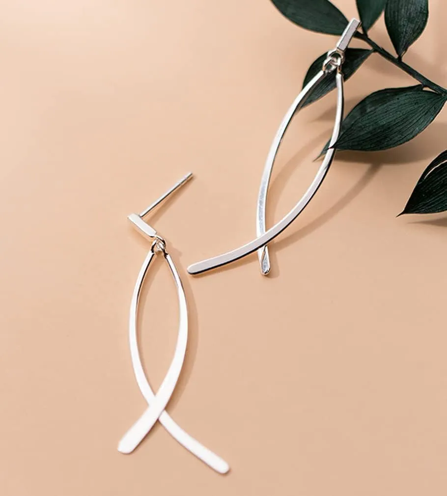 SLUYNZ Solid 925 Sterling Silver Shiny Bar Dangle Earrings for Women Teens Flat Bar Dangle Earrings Curve Line Earrings