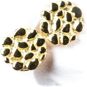 Small Round Shape 14K Yellow Gold Plated Solid 925 Sterling Silver Men's Circle 90's Old School Retro Size 10mm Textured Nugget Hip Hop Screw Back Post Stud Earrings For Men