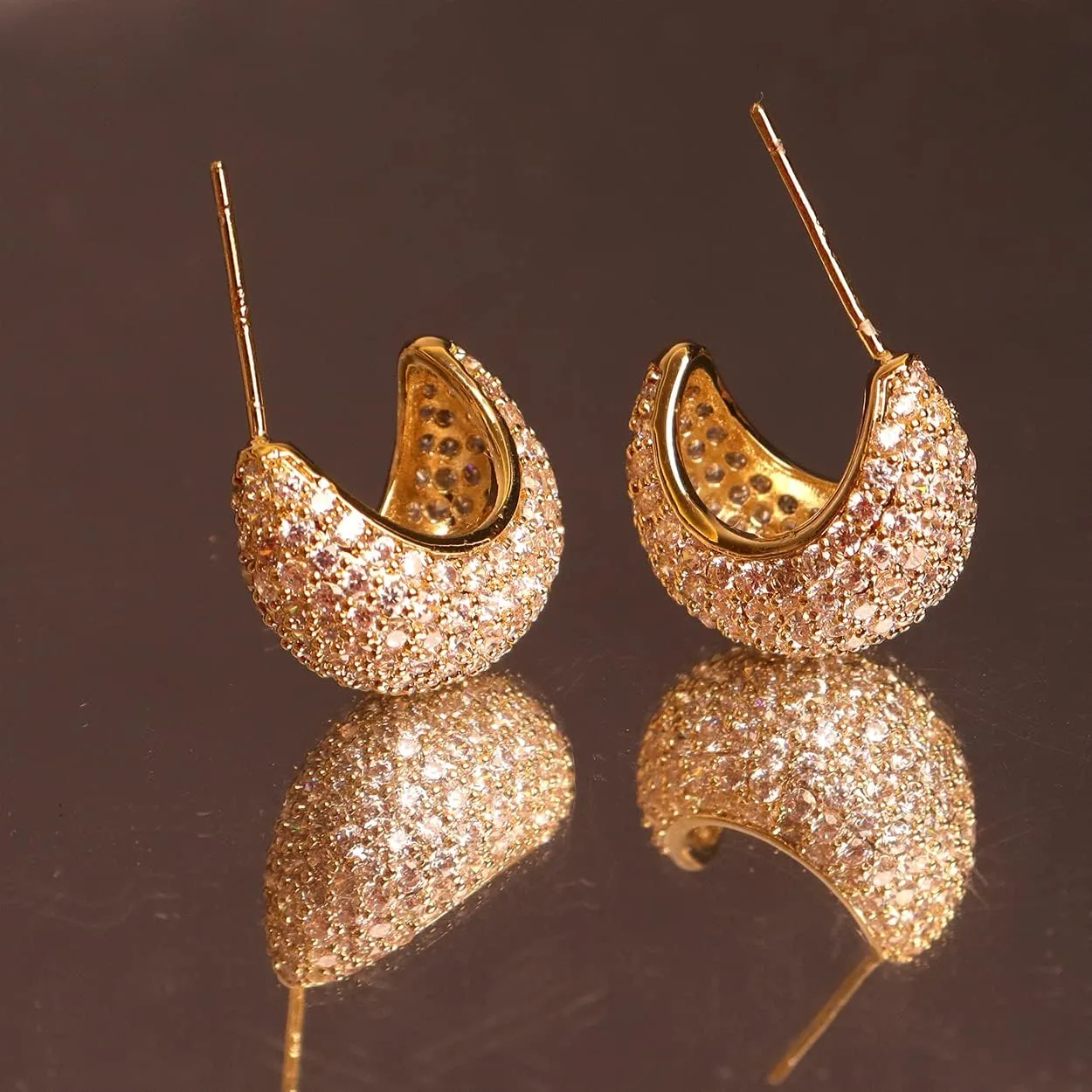 Sonateomber Gold Crystal Hoop Huggie Earrings for Women - Trendy Unique Sparkly Rhinestone CZ Thick Earings Hypoallergenic Wedding Prom Bridal Fashion Fairy Jewelry Gift