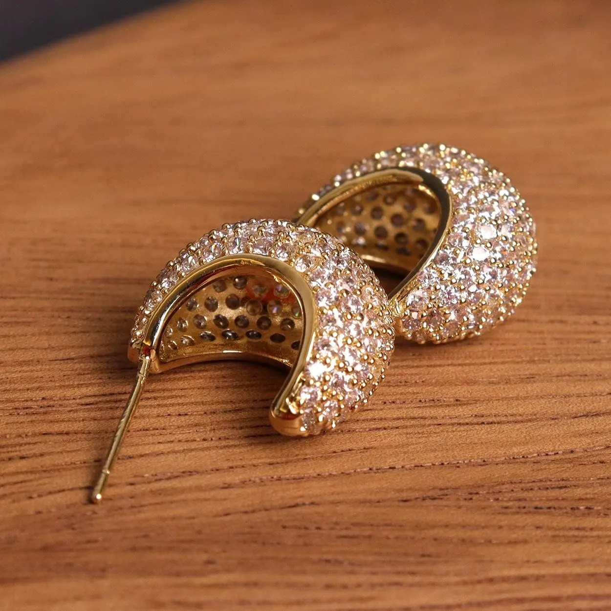 Sonateomber Gold Crystal Hoop Huggie Earrings for Women - Trendy Unique Sparkly Rhinestone CZ Thick Earings Hypoallergenic Wedding Prom Bridal Fashion Fairy Jewelry Gift