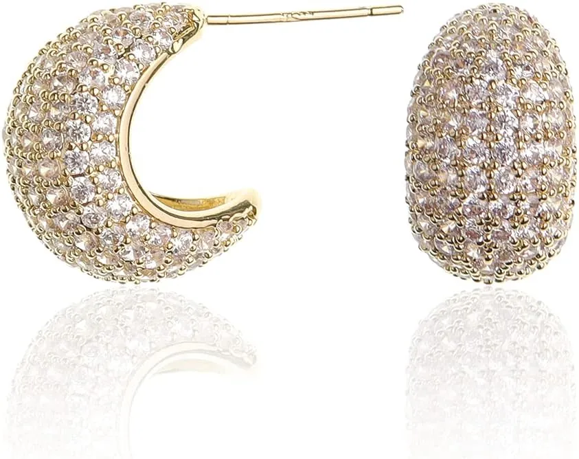 Sonateomber Gold Crystal Hoop Huggie Earrings for Women - Trendy Unique Sparkly Rhinestone CZ Thick Earings Hypoallergenic Wedding Prom Bridal Fashion Fairy Jewelry Gift