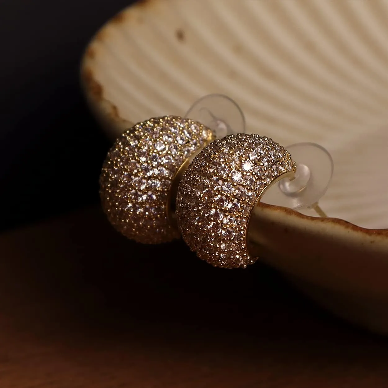 Sonateomber Gold Crystal Hoop Huggie Earrings for Women - Trendy Unique Sparkly Rhinestone CZ Thick Earings Hypoallergenic Wedding Prom Bridal Fashion Fairy Jewelry Gift
