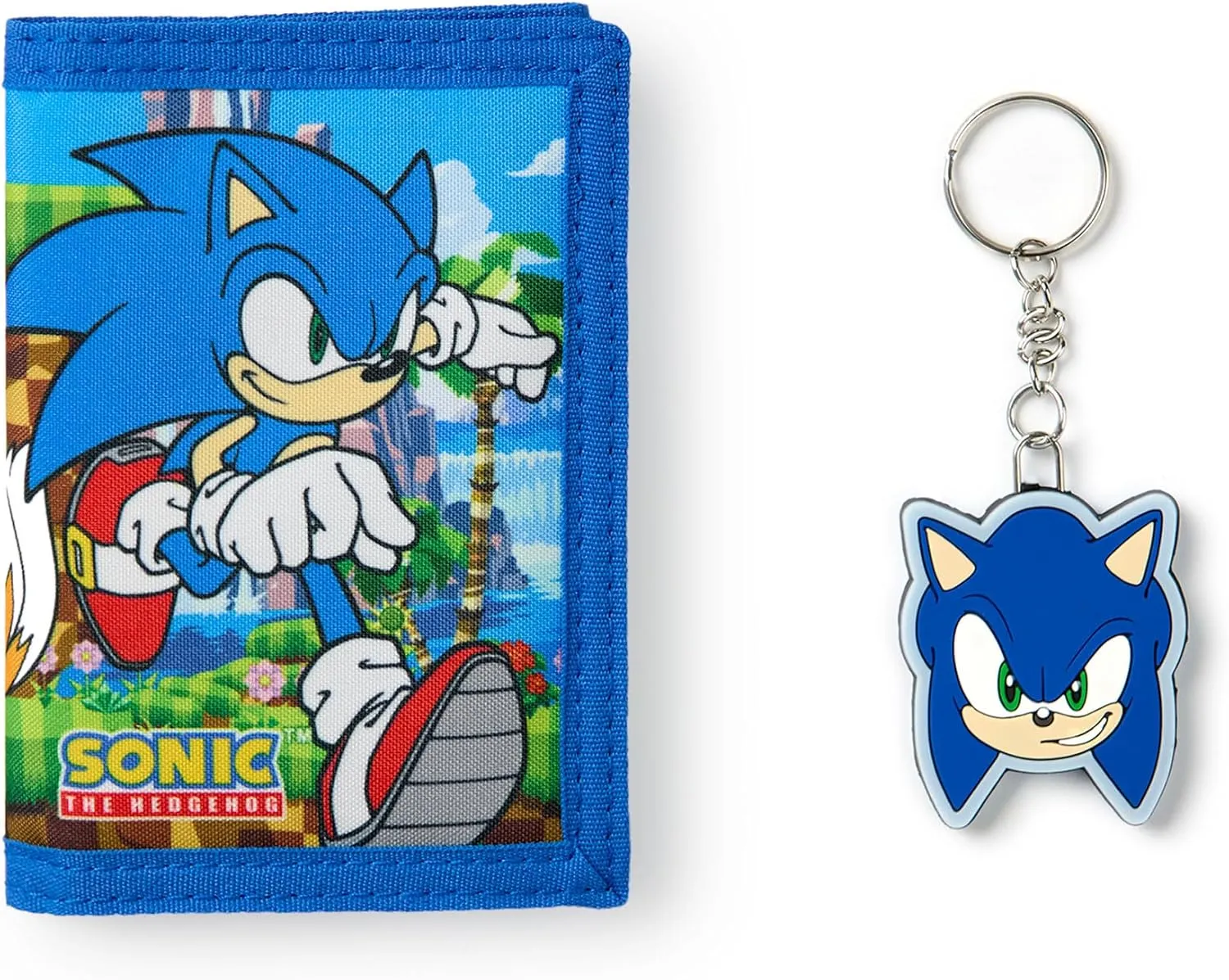 Sonic The Hedgehog Boys Wallet | Blue Trifold Wallet with Sonic and Tails Graphic Print for Kids | Childrens Cash & Card Holder with Sonic Head Keychain | Classic Video Game Merchandise Gift