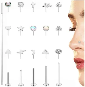 SONNYX 18K Gold/Sliver Plated Threadless Nose Rings Studs for Women Men 316L Surgical Steel Push in Flat Back Earrings Hypoallergenic CZ Lip Labret Nose Studs Cartilage Helix Nostril Tragus Piercing Jewelry 16G 18G