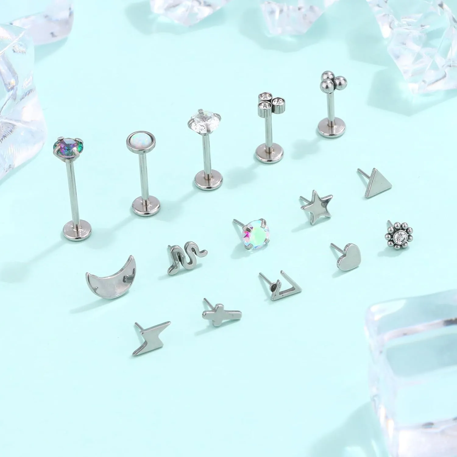 SONNYX 18K Gold/Sliver Plated Threadless Nose Rings Studs for Women Men 316L Surgical Steel Push in Flat Back Earrings Hypoallergenic CZ Lip Labret Nose Studs Cartilage Helix Nostril Tragus Piercing Jewelry 16G 18G