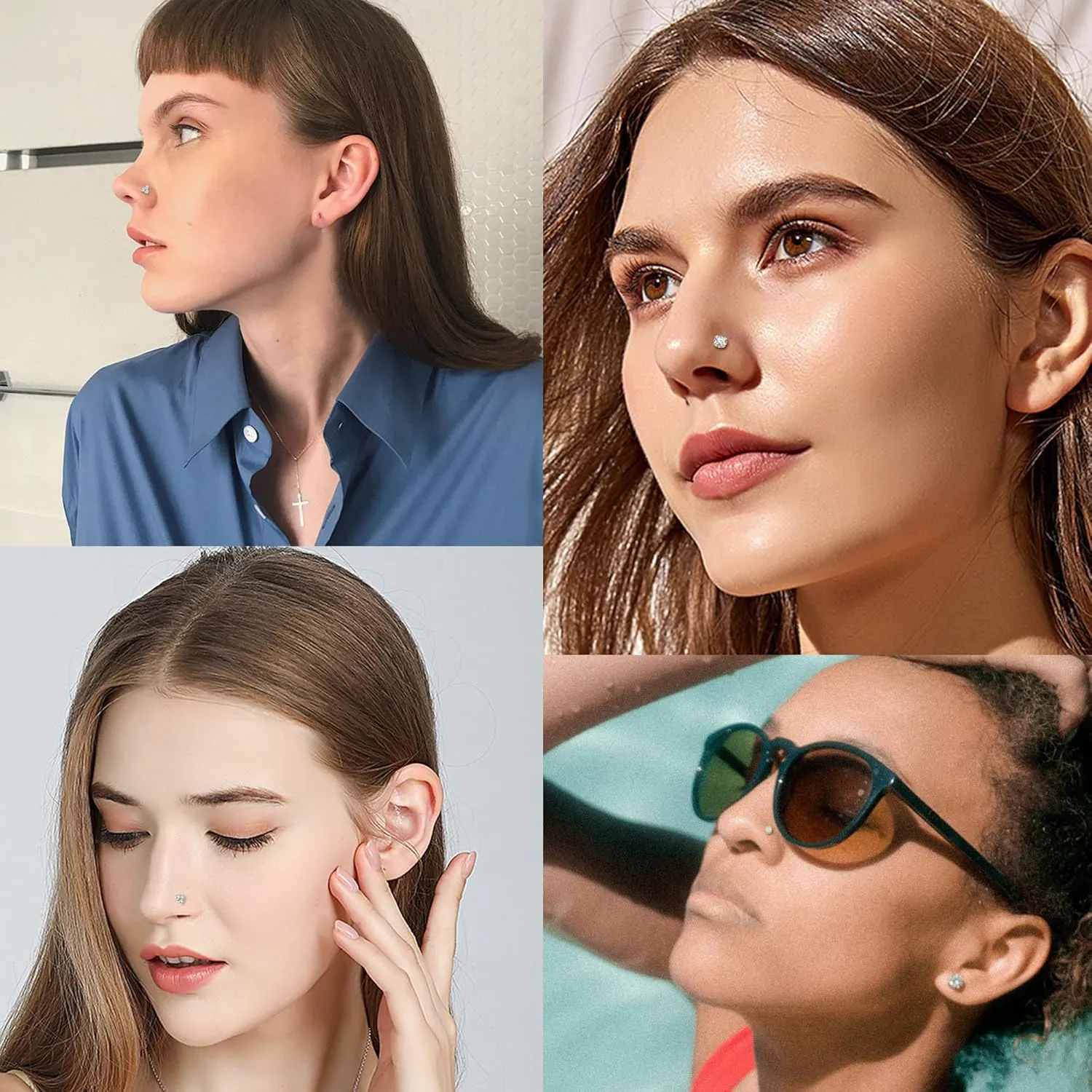 SONNYX 18K Gold/Sliver Plated Threadless Nose Rings Studs for Women Men 316L Surgical Steel Push in Flat Back Earrings Hypoallergenic CZ Lip Labret Nose Studs Cartilage Helix Nostril Tragus Piercing Jewelry 16G 18G