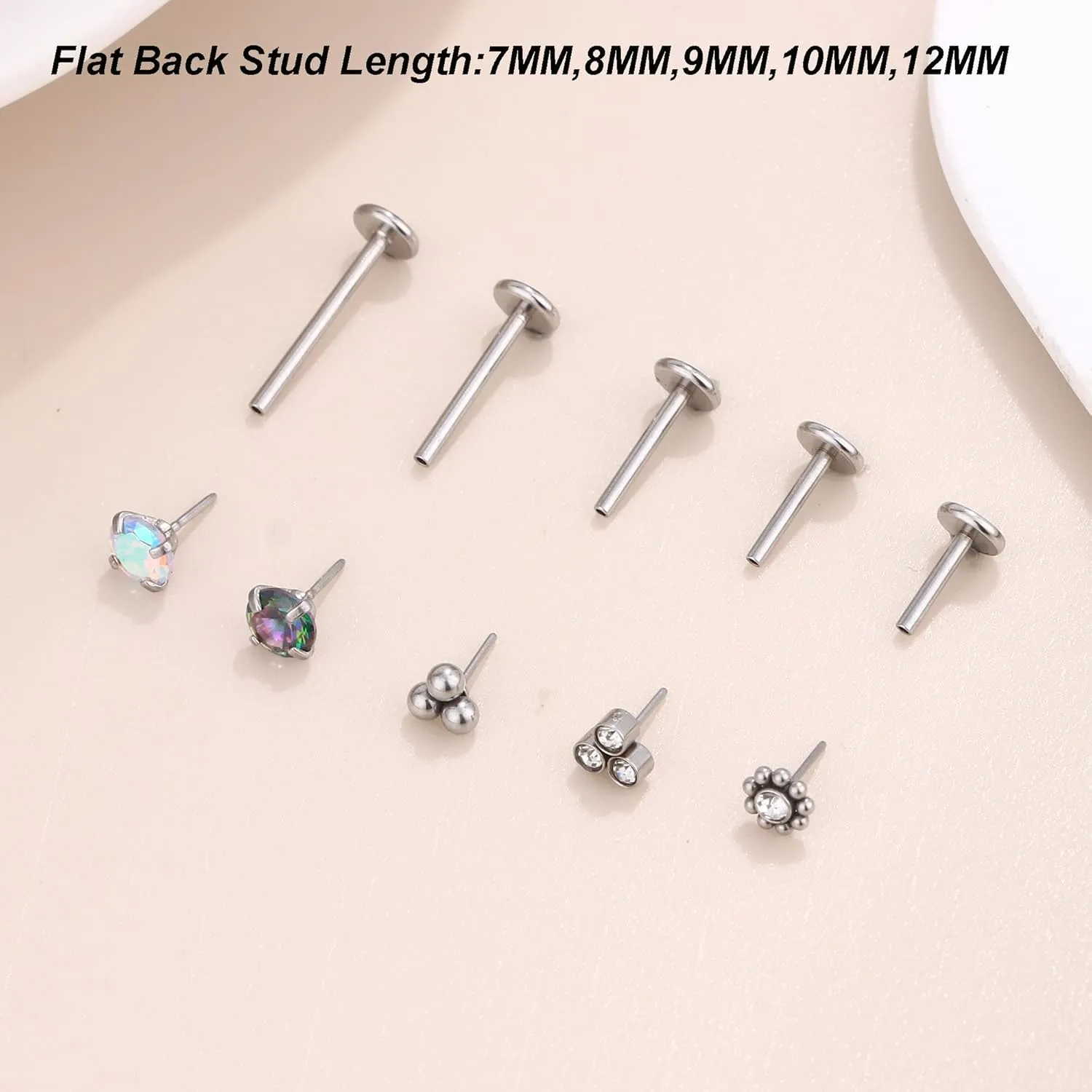 SONNYX 18K Gold/Sliver Plated Threadless Nose Rings Studs for Women Men 316L Surgical Steel Push in Flat Back Earrings Hypoallergenic CZ Lip Labret Nose Studs Cartilage Helix Nostril Tragus Piercing Jewelry 16G 18G