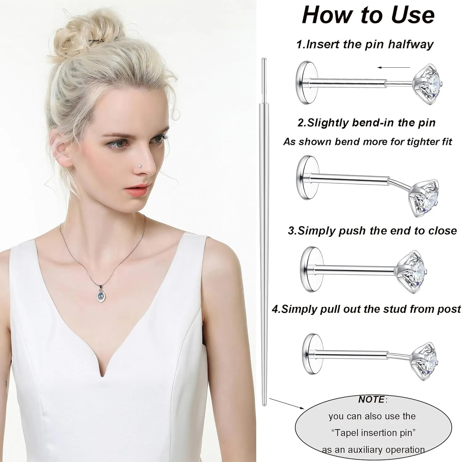 SONNYX 18K Gold/Sliver Plated Threadless Nose Rings Studs for Women Men 316L Surgical Steel Push in Flat Back Earrings Hypoallergenic CZ Lip Labret Nose Studs Cartilage Helix Nostril Tragus Piercing Jewelry 16G 18G