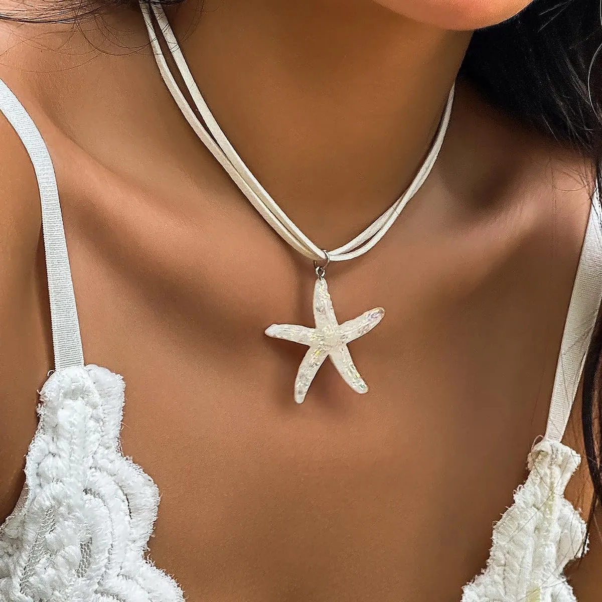 Sora Tuki Gold Starfish Necklace and Earrings - Beach Jewelry for Women - Summer Necklace with Surfer Shell and Turtle Conch Beaded Choker