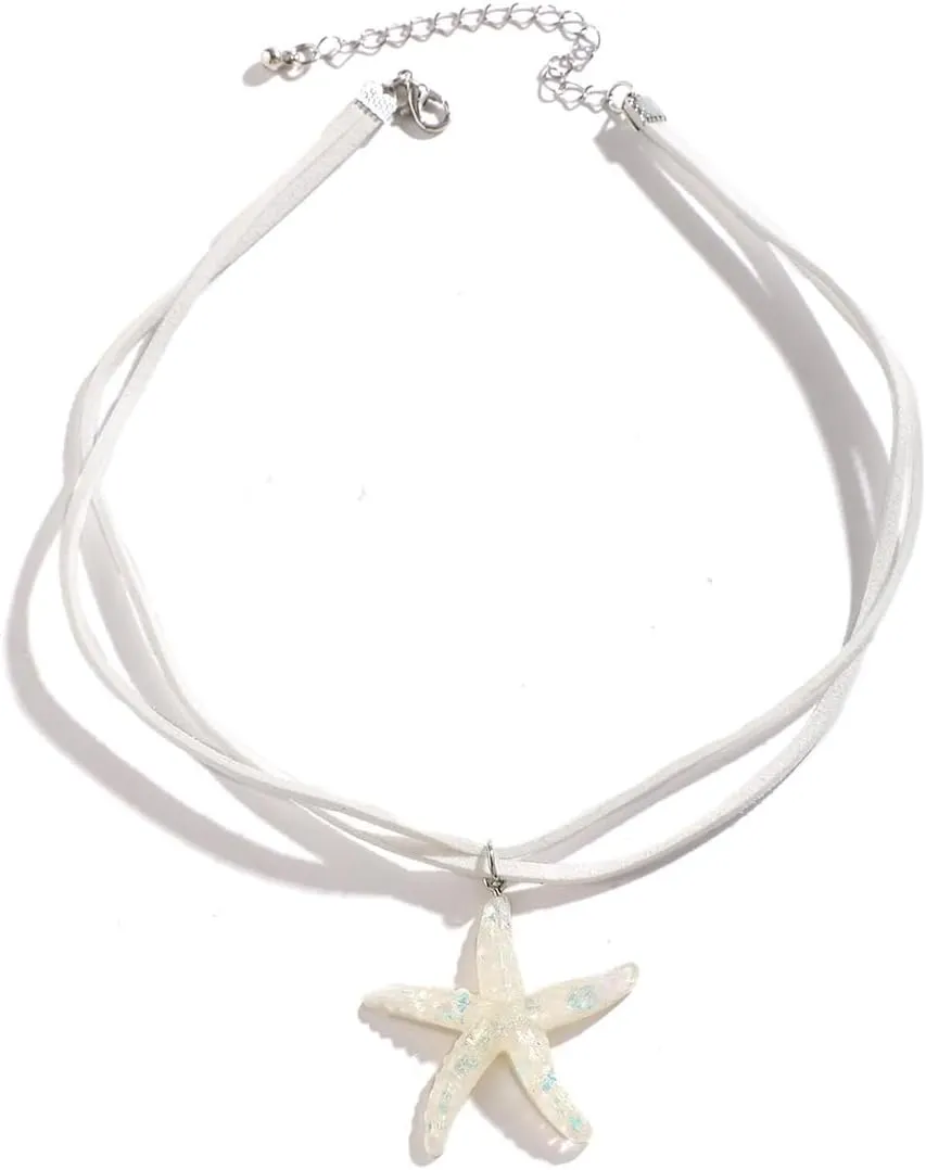 Sora Tuki Gold Starfish Necklace and Earrings - Beach Jewelry for Women - Summer Necklace with Surfer Shell and Turtle Conch Beaded Choker