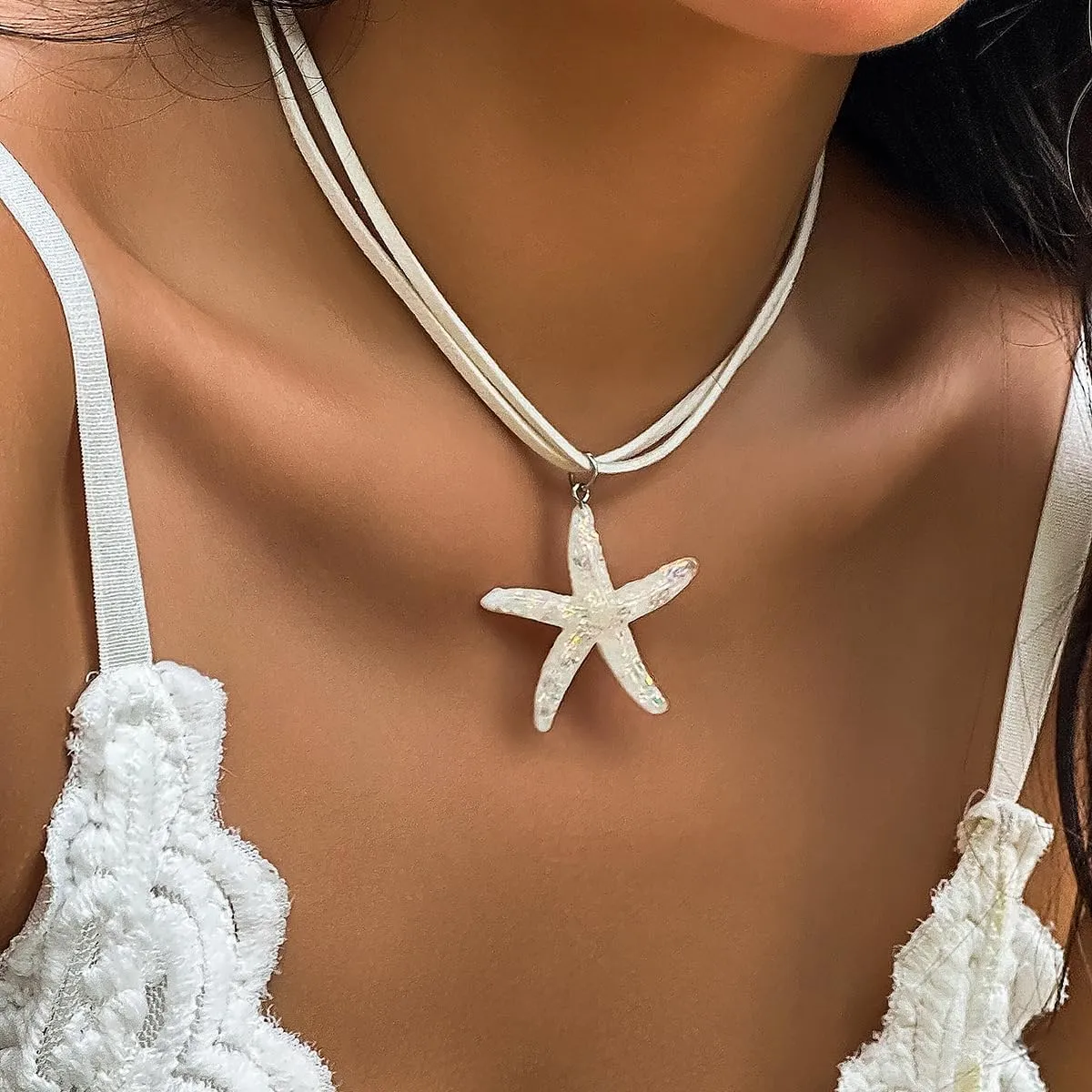 Sora Tuki Gold Starfish Necklace and Earrings - Beach Jewelry for Women - Summer Necklace with Surfer Shell and Turtle Conch Beaded Choker