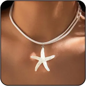 Sora Tuki Gold Starfish Necklace and Earrings - Beach Jewelry for Women - Summer Necklace with Surfer Shell and Turtle Conch Beaded Choker