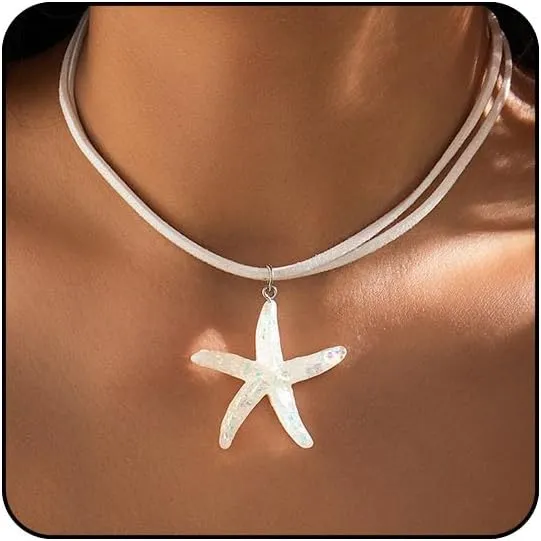 Sora Tuki Gold Starfish Necklace and Earrings - Beach Jewelry for Women - Summer Necklace with Surfer Shell and Turtle Conch Beaded Choker