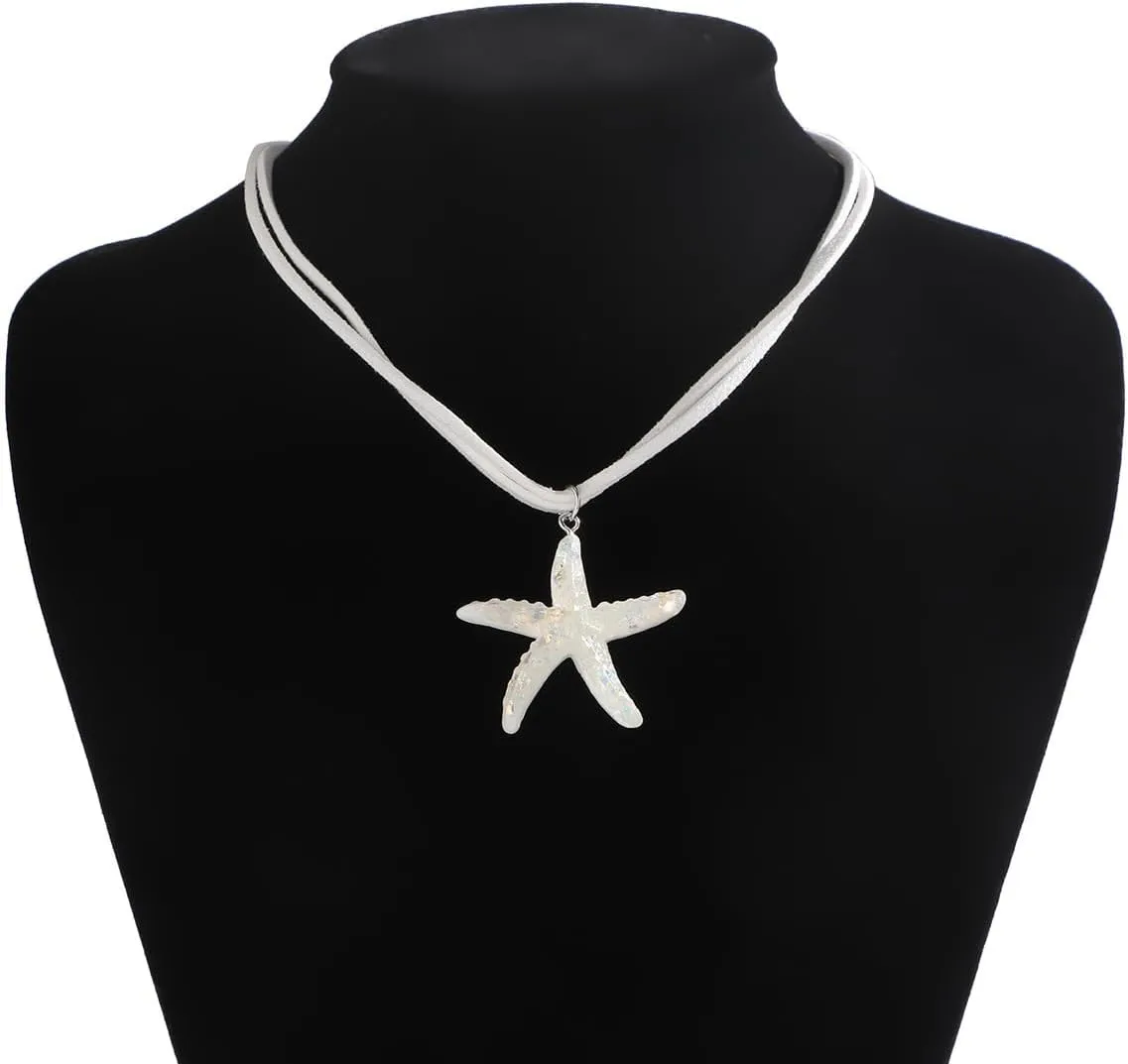 Sora Tuki Gold Starfish Necklace and Earrings - Beach Jewelry for Women - Summer Necklace with Surfer Shell and Turtle Conch Beaded Choker