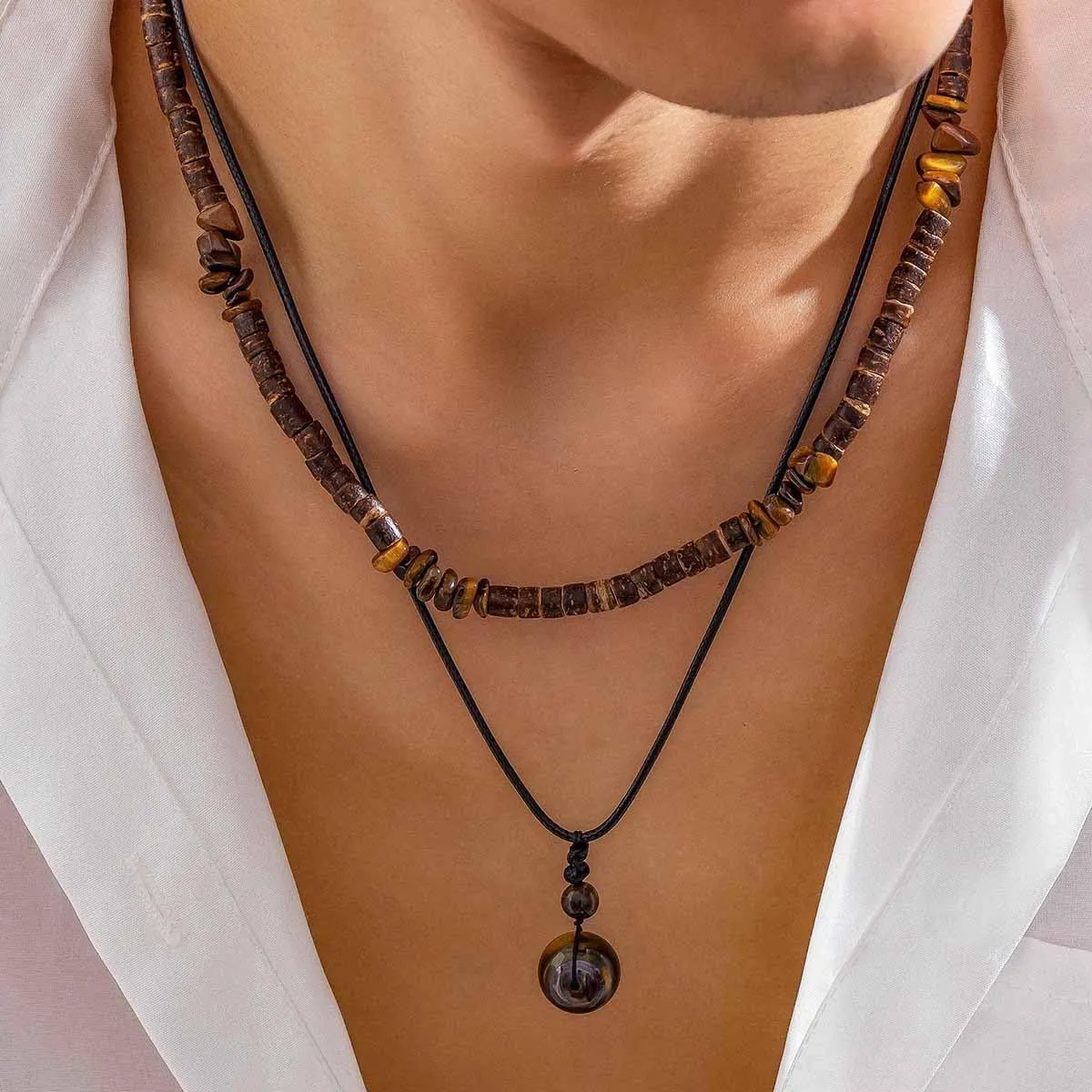 Sora Tuki Puka Shell Necklace for Men and Women - Surfer Brown Coconut Shell Beads, Seashell Conch Beach Heishi Summer Jewelry